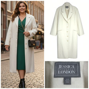 NEW Jessica London Plus Sz 26W 26 W Wool Blend Long Dress Coat Winter White NWOT